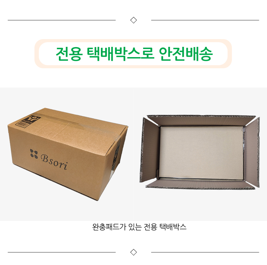 전용 택배박스로 안전배송 됩니다. 완충패드가 있는 전용 택배박스.
